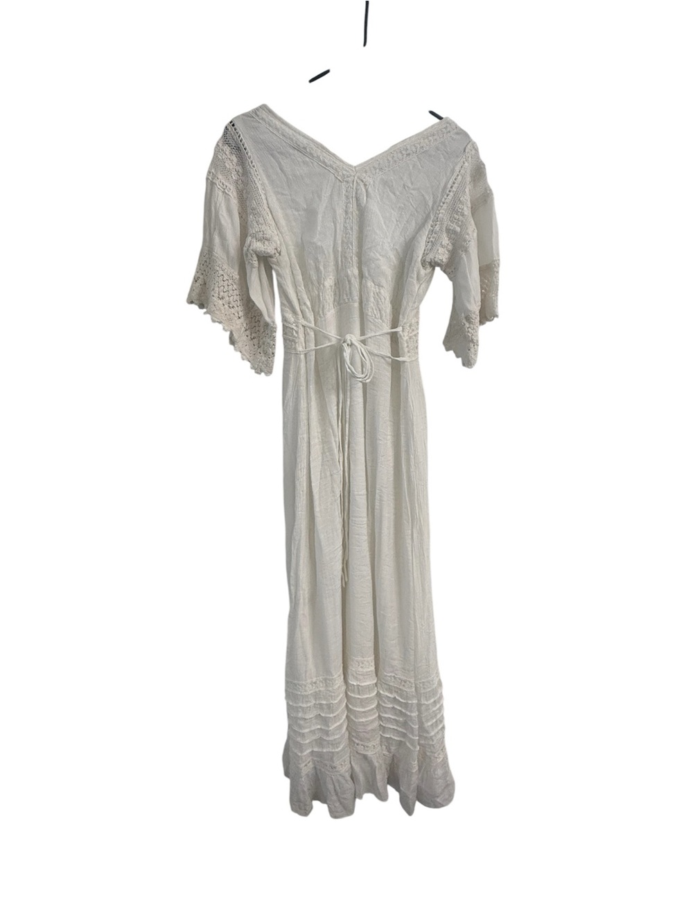 Blue Bird Ivory Cottagecore Maxi Dress Large Boho Lace Tie Back Prairie 54” Long - Picture 4 of 8